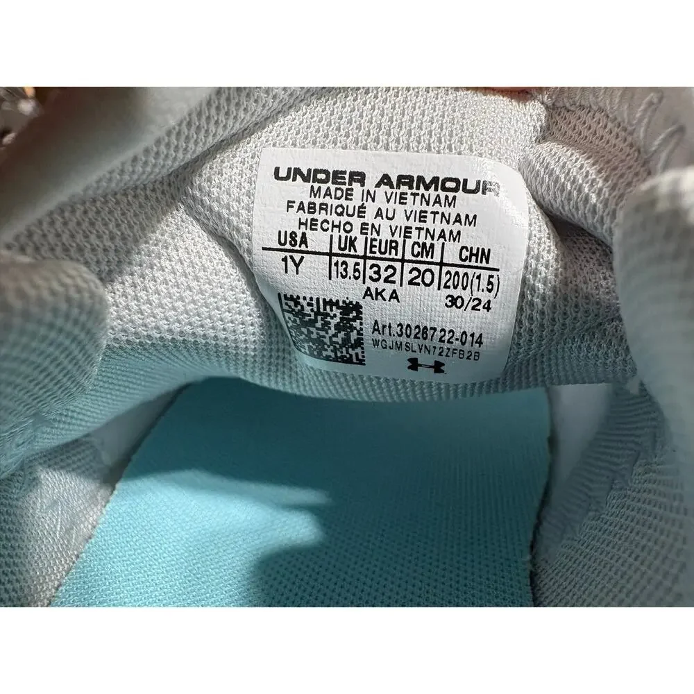 Under Armour 1Y Gray Blue Flash No Tie Kids Girls 3026723-014 Sneakers Athletic